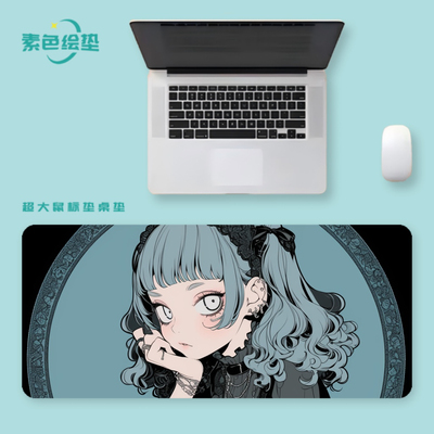 PIXEL暗绿色二次元女插画动漫周边超大布面橡胶电竞办公鼠标垫
