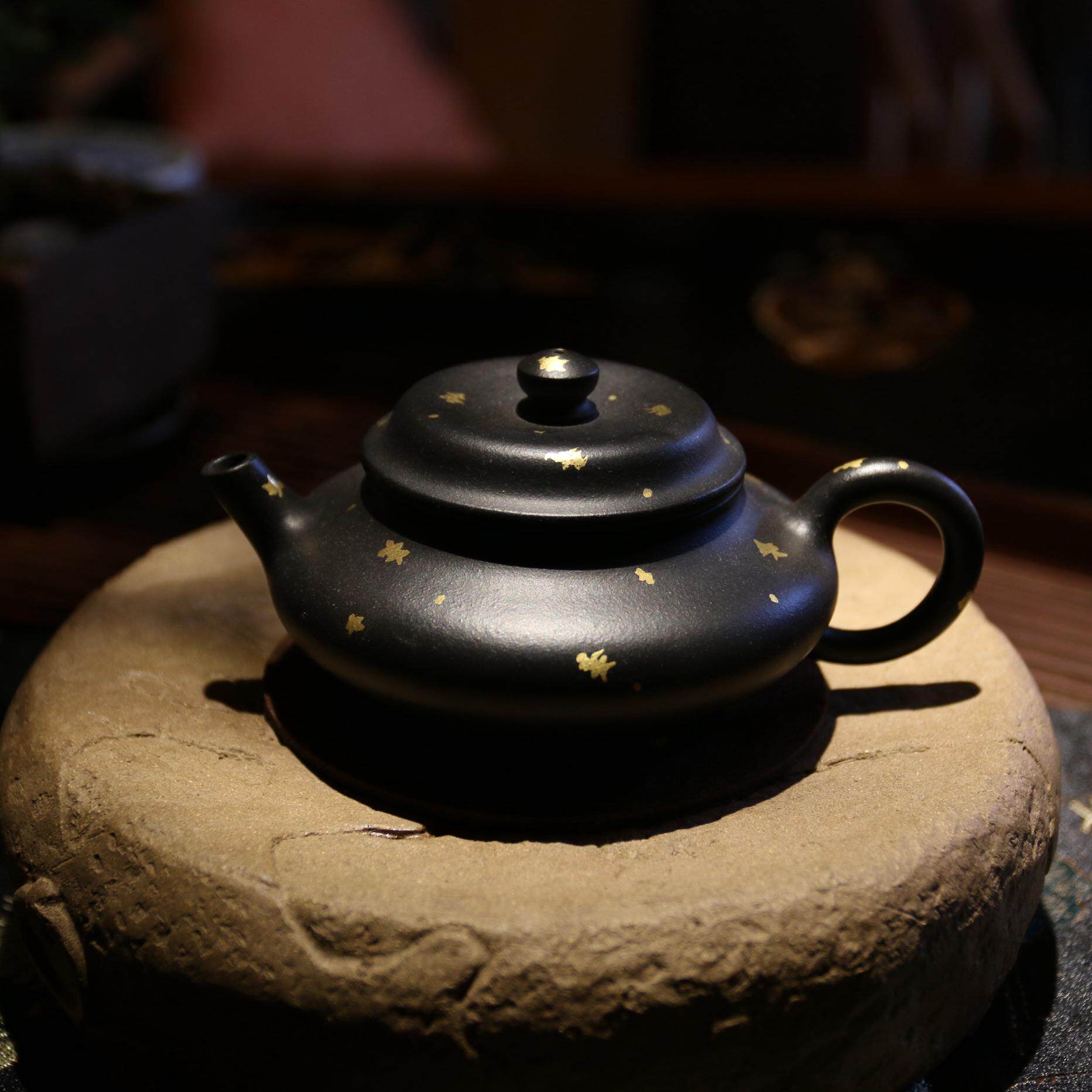 精心泡养3年宜兴纯全手工紫砂壶名家泡茶壶洒金朱泥捂灰明炉壶
