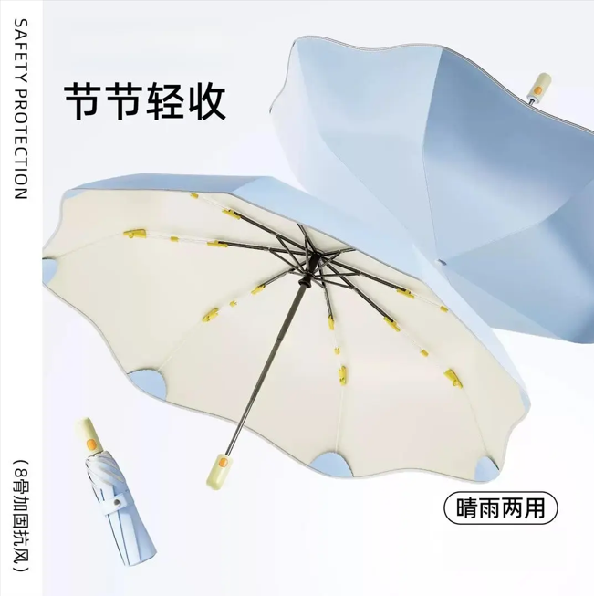 防回弹节节收晴雨两用自动彩胶防紫外线安全圆角太阳伞SJ1