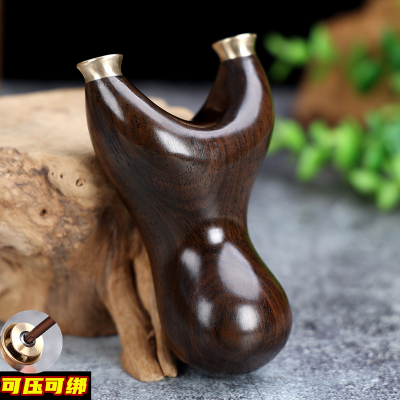 黑檀快压实木弹弓飞虎扁皮精准户外射击免绑反曲弹工手工实战原木