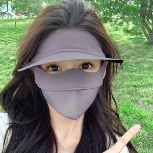 防晒面罩全脸口罩女一体冰丝防紫外线女透气遮阳脸基尼帽檐太阳帽