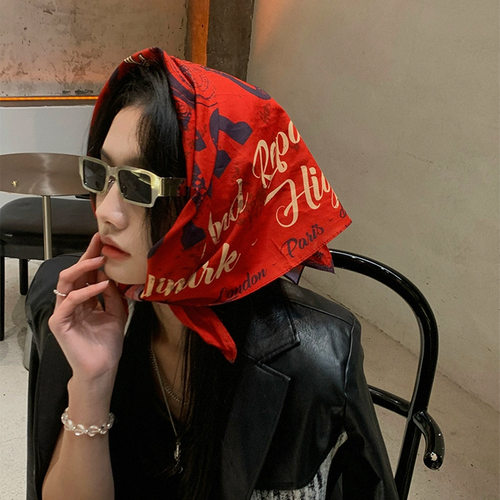 摩登美式复古头巾包头印花方巾
