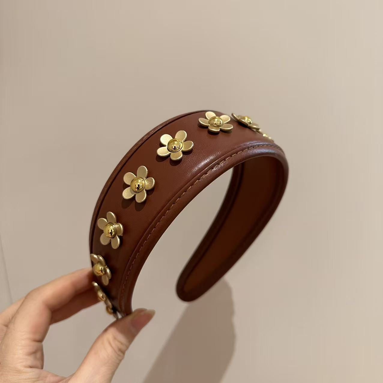 秋冬高级感咖色发箍花朵气质头箍时尚百搭宽边发卡复古文艺头饰女