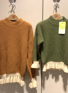 多ML儿童纯棉针织衫春秋冬款波浪边女童毛衣外套宝宝上衣100-130