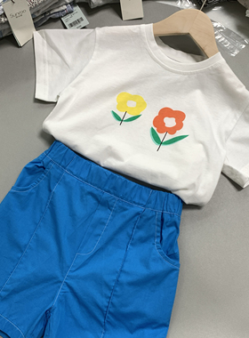 08044儿童夏季纯棉薄款无感水印女童套装短裤短袖100.110