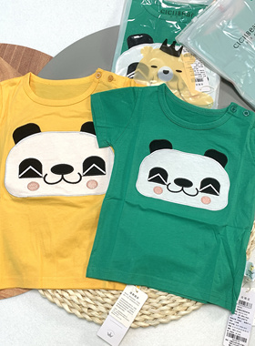 07162齐Q熊专柜正品儿童夏季软糯纯棉薄款大熊猫刺绣短袖男80-100
