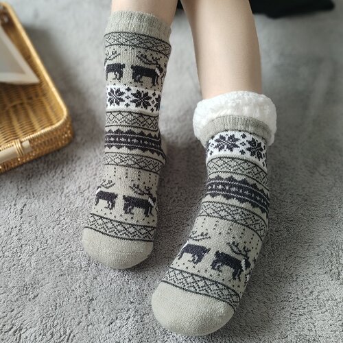 地板袜套毛线袜秋冬睡眠袜子双层