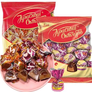 俄罗斯糖果原装 喜糖休闲零食 进口糖糕奥小牛炼乳夹心巧克力糖袋装