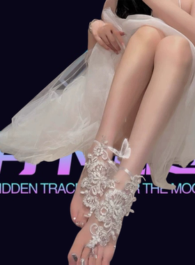 月下隐迹浪漫镂空脚链黑色蕾丝纯欲风性感私房脚饰