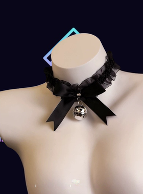 月下隐迹铃铛会响哦 黑色蕾丝蝴蝶结项圈女小众设计感颈带锁骨链