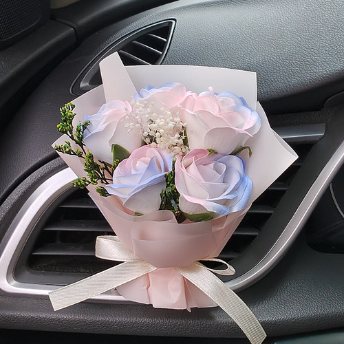 汽车出风口干花香水香薰车载装饰品淡香小清新迷你香皂玫瑰花花束