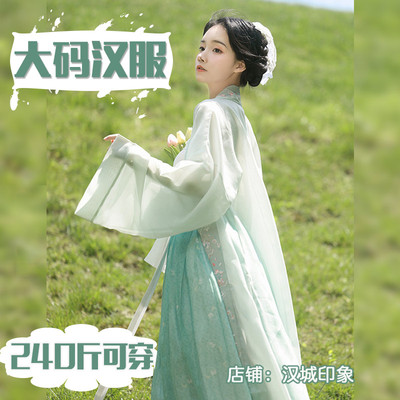 大码汉服女胖mm超仙显瘦绣花齐腰宋制褙子三涧裙夏季三件套中国风