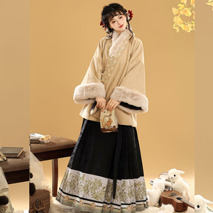 加大码汉服女胖mm明制袄裙过新年拜年服加绒加厚保暖日常冬季汉服