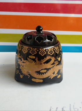 库存清仓双龙耍宝黑色描金陶瓷精油香薰炉家用室内除臭驱蚊香炉