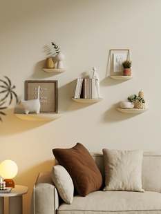 墙上置物架墙壁实木隔板免打孔墙挂式展示架客厅挂板墙面承重力强