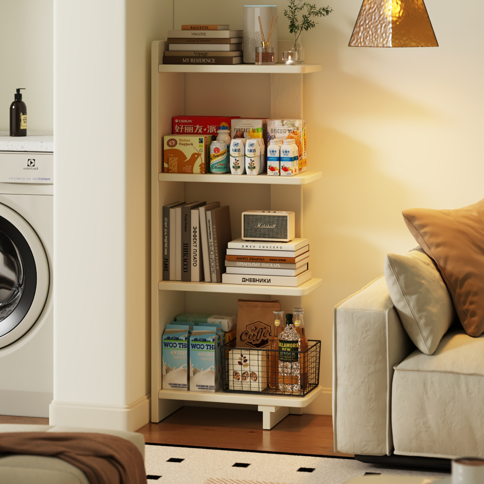 美冉家居实木边几置物架一体