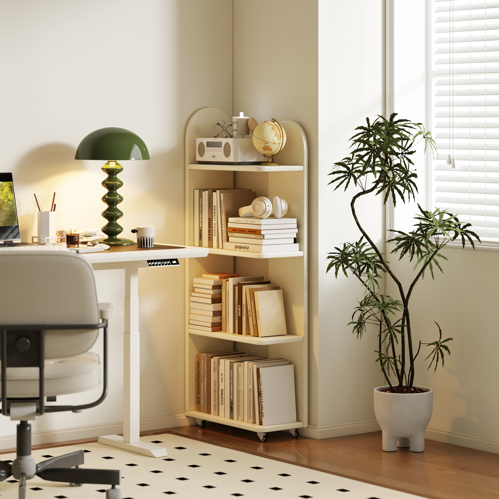 美冉家居移动书架实木置物架