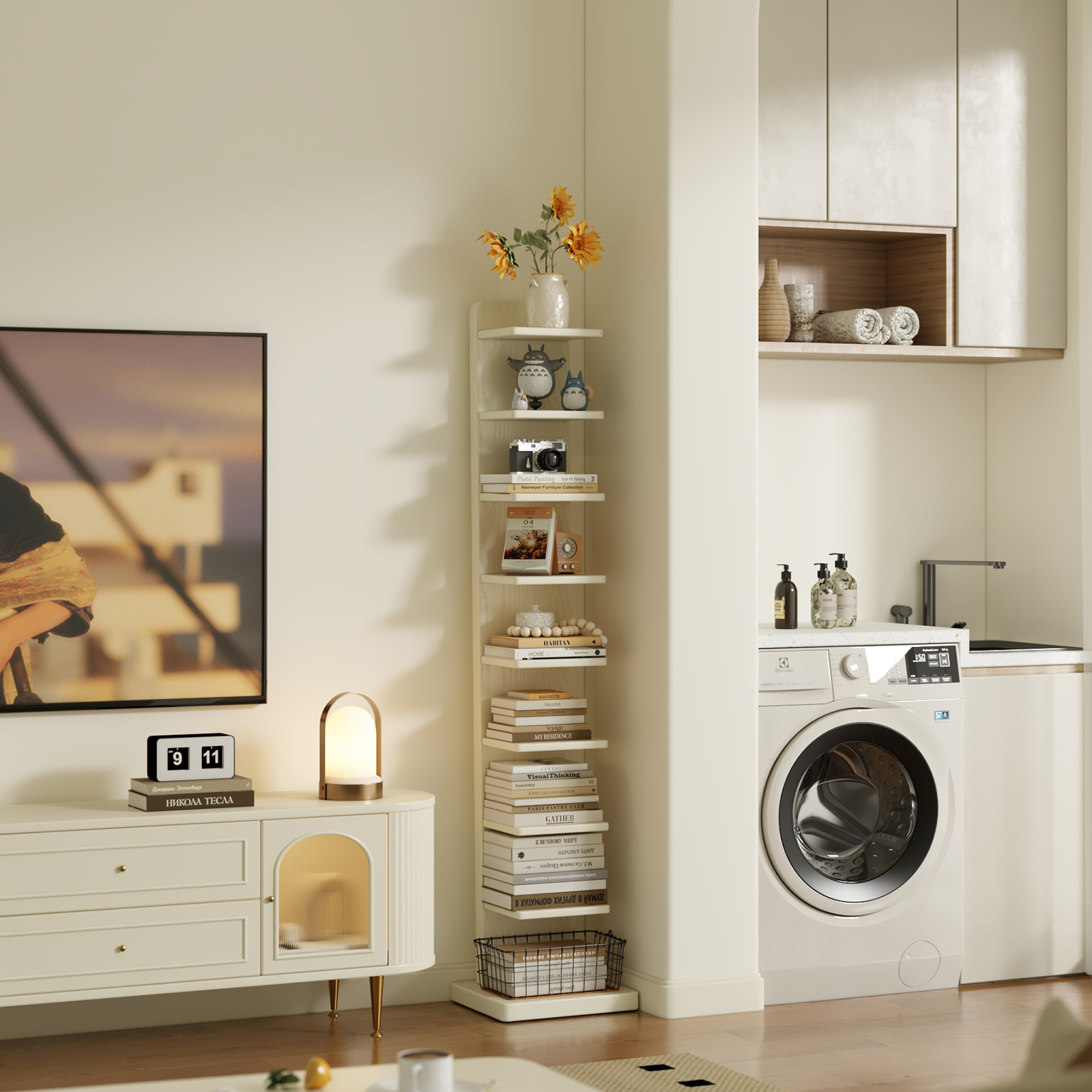 美冉家居实木隐形书架省空间