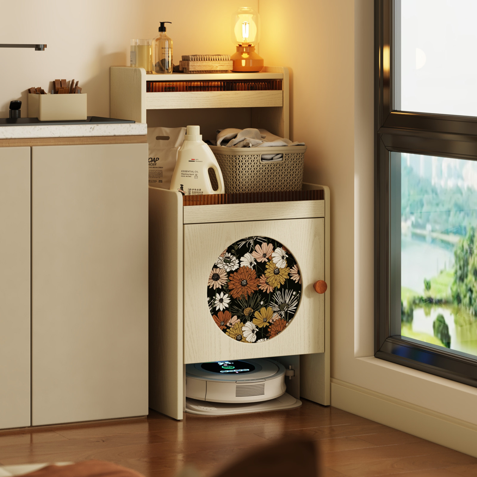 实木扫地机器人放置物柜基站收纳遮挡柜简约现代阳台收纳置物柜子