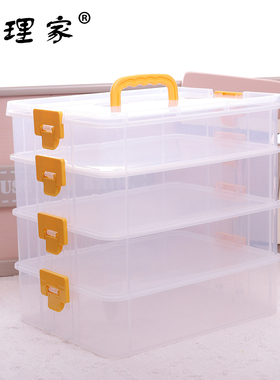 塑料多层收纳箱儿童分格拼豆积木叠加大容量手提衣物指甲油储放
