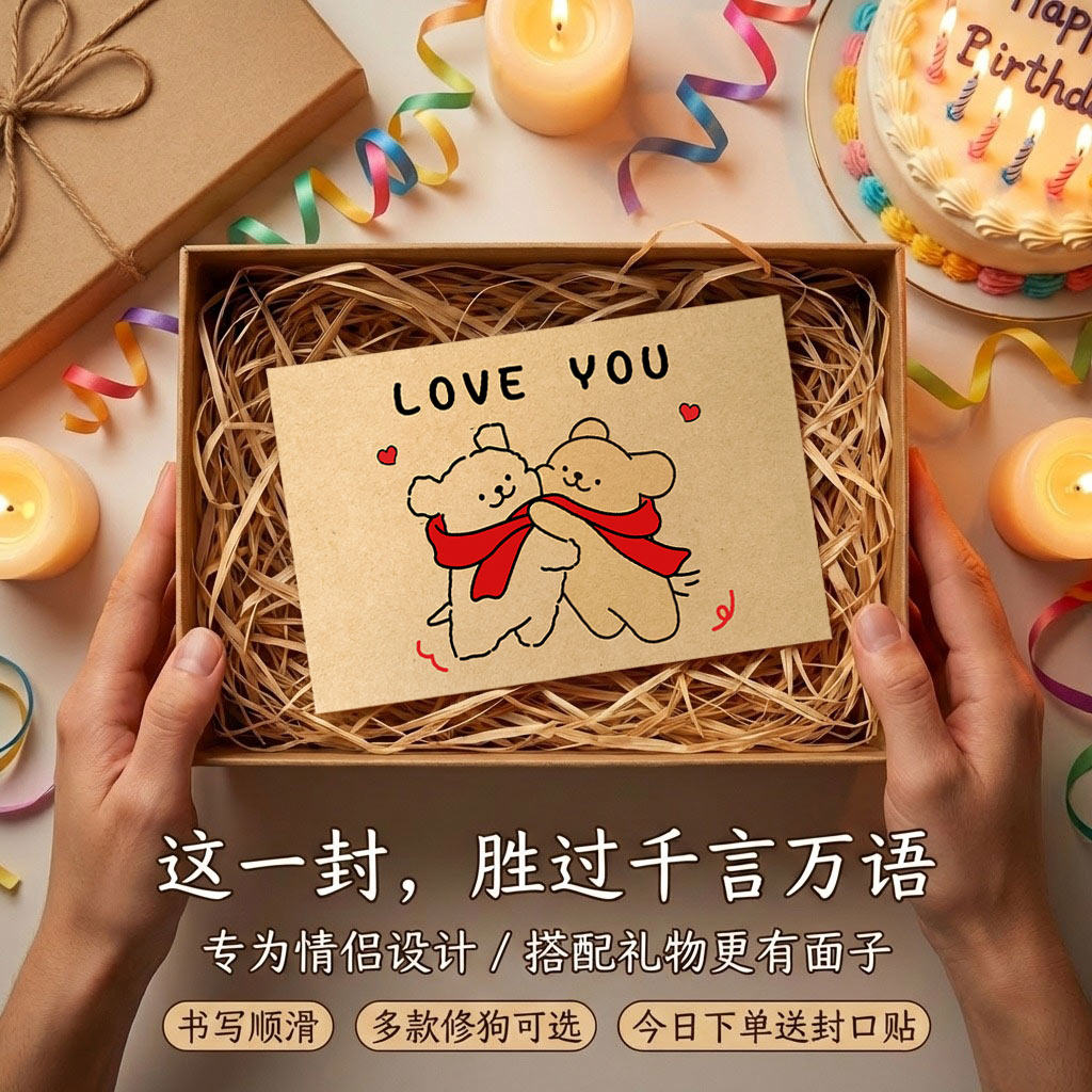 可爱修狗信封信纸牛皮纸套装高级感精致浪漫表白情书送男女朋友手写信仪式感情侣ins风信笺贺卡生日信封袋E1