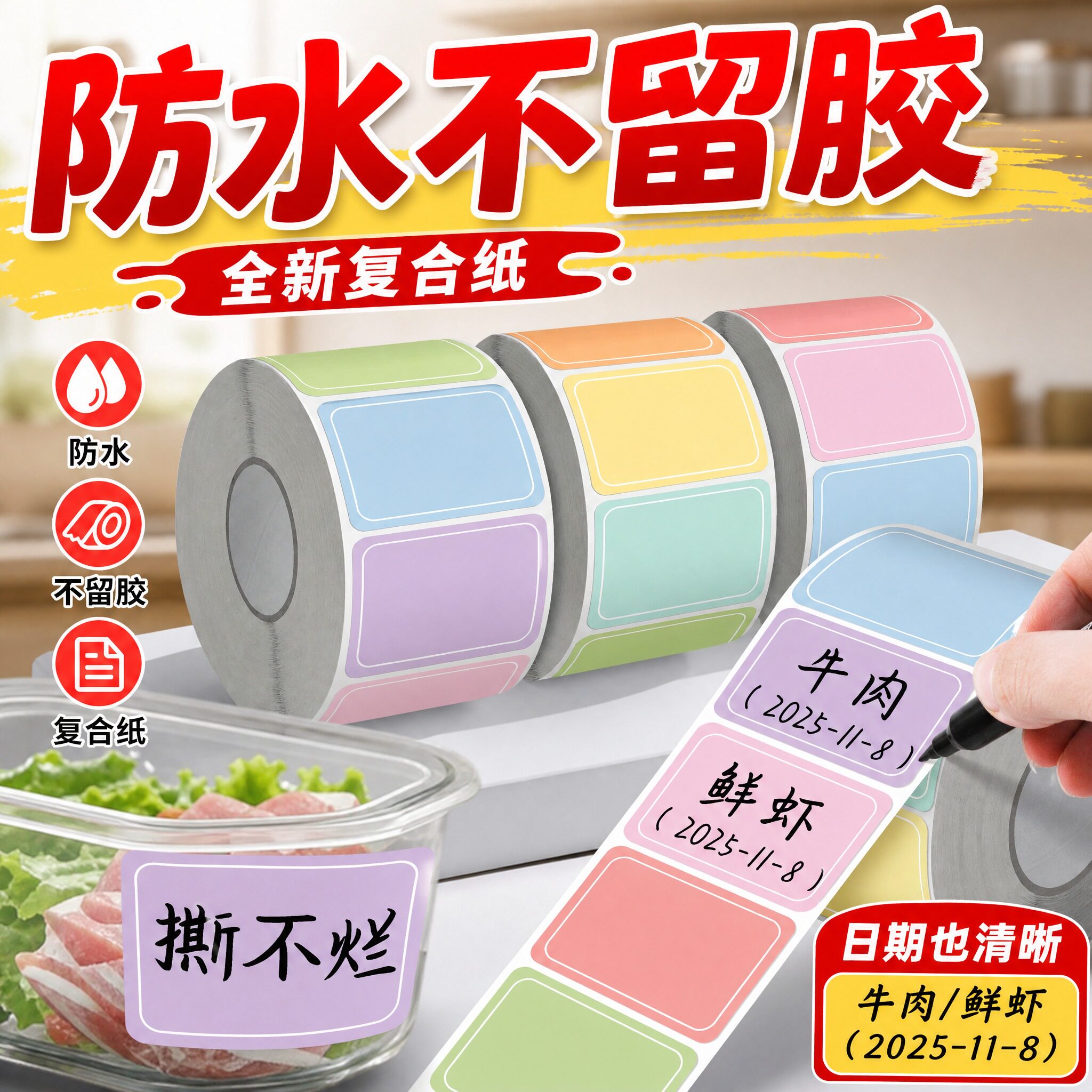 标签贴纸防水不留胶姓名贴