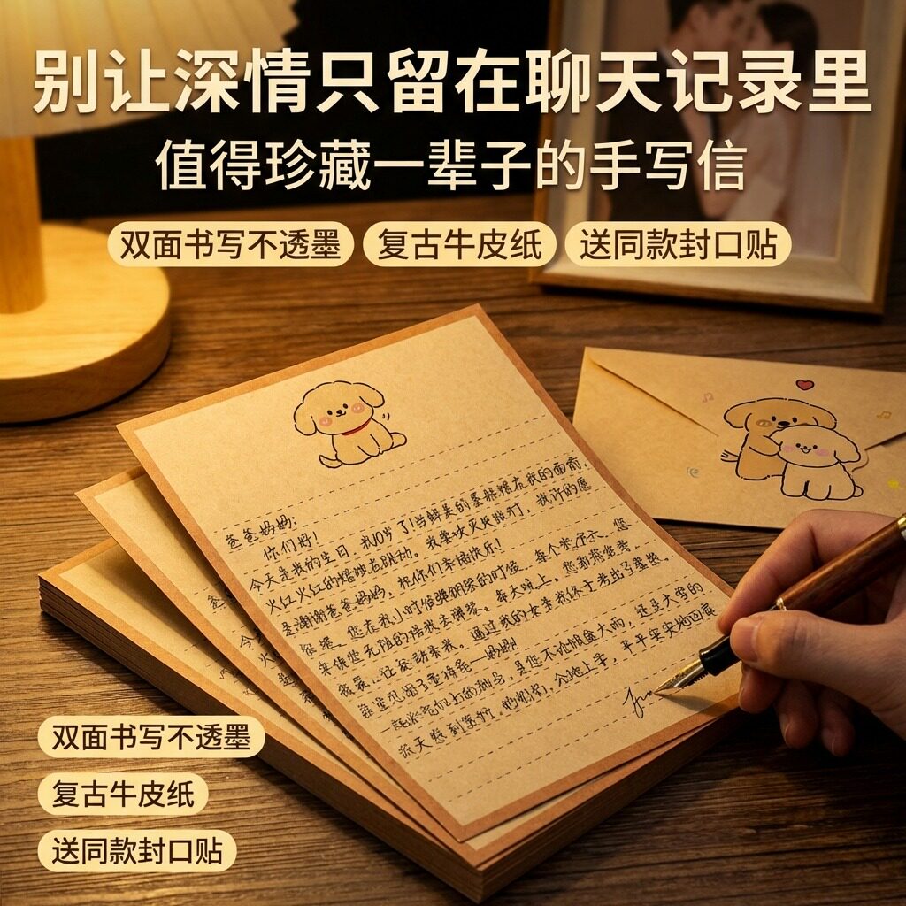 信封信纸套装牛皮纸高级感浪漫情书送女朋友送男朋友表白贺卡恋爱纪念日手写信复古仪式感ins风情侣信笺E1