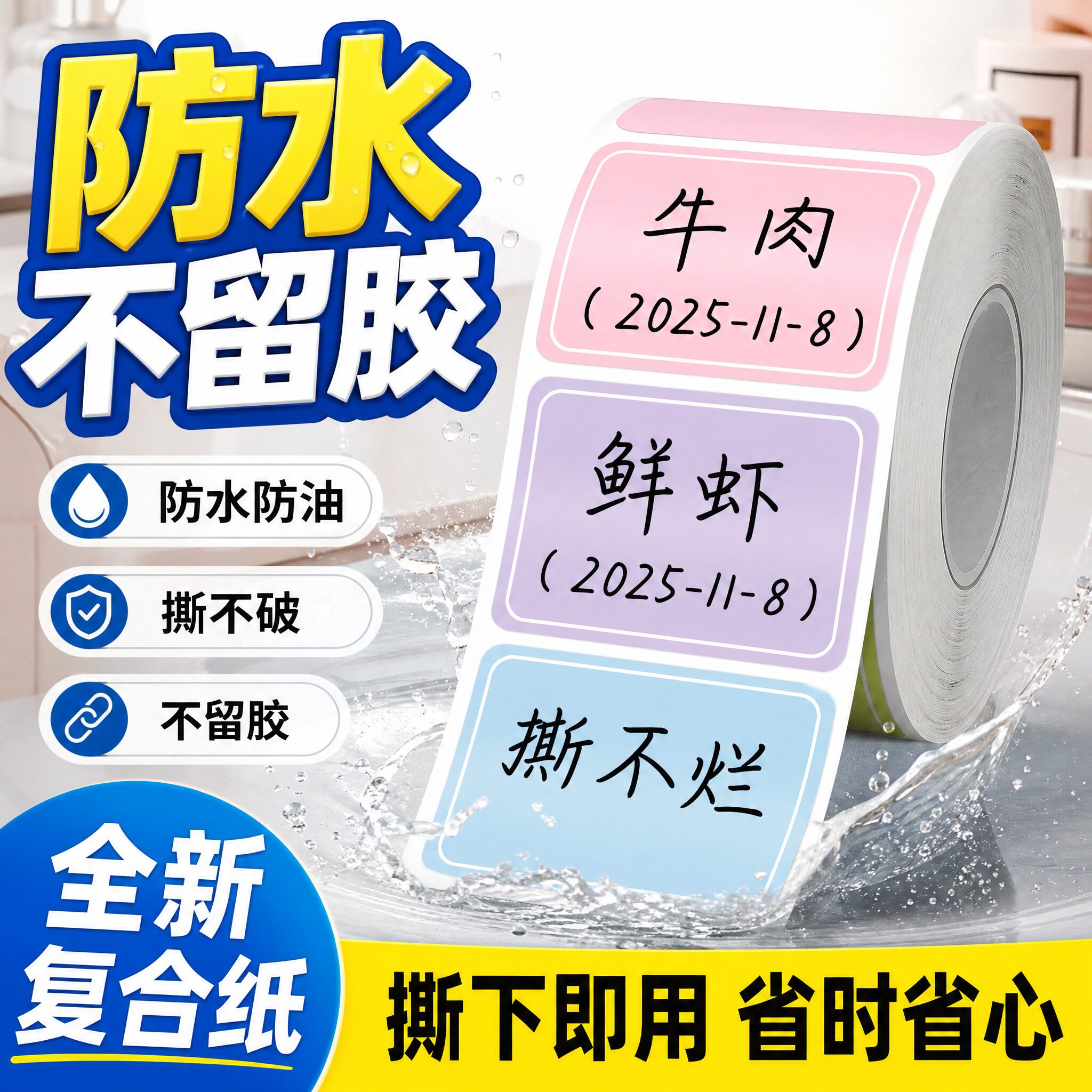 口取纸标签不干胶标签贴纸不粘胶价签自粘厨房调料瓶档案盒侧标签标识姓名贴快递彩色设备防水防油商品分类D1