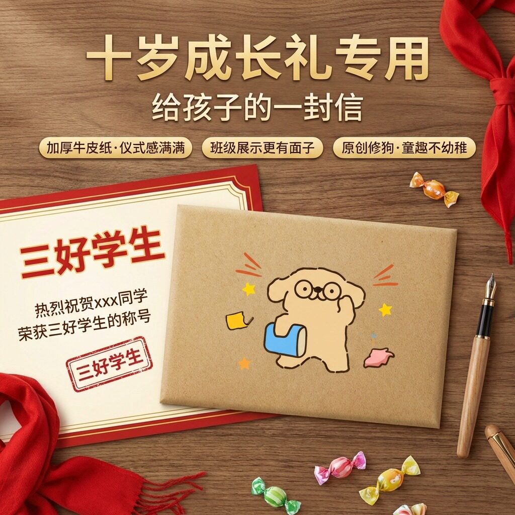 十岁成人礼信纸信封套装牛皮纸加厚高级感贺卡手写信复古给孩子的一封信可爱卡通儿童信封袋ns风生日仪式感E1