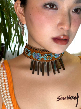 部落风项链项圈皮男女贝壳木质