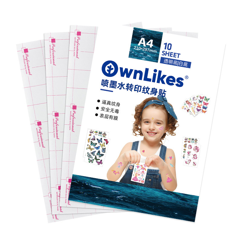 Ownlikes Transparent Tattoo Stickers Inkjet Laser Printing Kidsren's DIY Hand-Painted Tattoo Water Transfer Paper A4