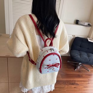 百搭lolita双肩包女印花撞色手提包书包高颜值休闲旅行包 禾果时尚
