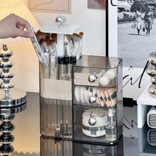 粉扑收纳盒防尘梳妆台桌面简约美妆蛋气垫口红化妆刷收纳筒置物架