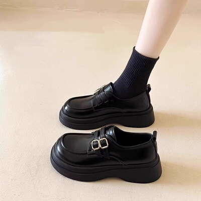 品牌撤柜真皮黑色小皮鞋女款