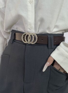 跨境欧美双三圆扣皮带女金扣水钻镶嵌时尚复古装饰牛仔裤女士腰带