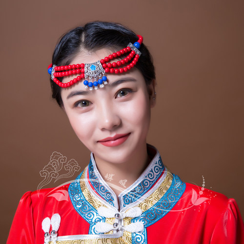 蒙古族服装配饰女士演出佩戴珠珠头饰女蒙古袍特制头饰民族舞头饰