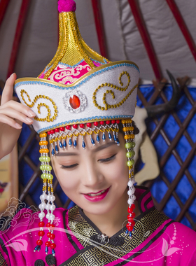 新款蒙古族女帽 蒙古舞演出帽子蒙古族袍配饰蒙古族头饰蒙族新娘