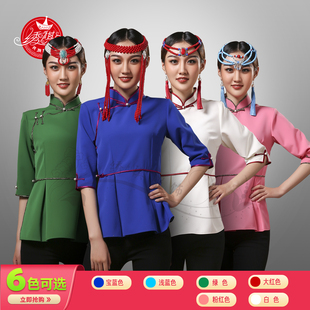 短款蒙族服装短袖女装夏季新款蒙古袍半袖民族风蒙古元素日常装女