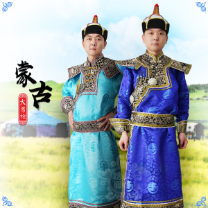 高档蒙古族服装男士蒙古袍 民族服饰蒙古演出服装男 带肩王爷服