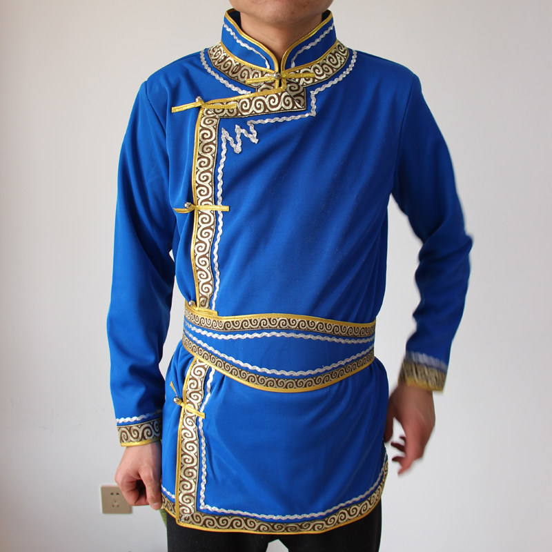 春夏季短款蒙古袍男蒙古演出服蒙餐服务员工作服男士蒙古族服装