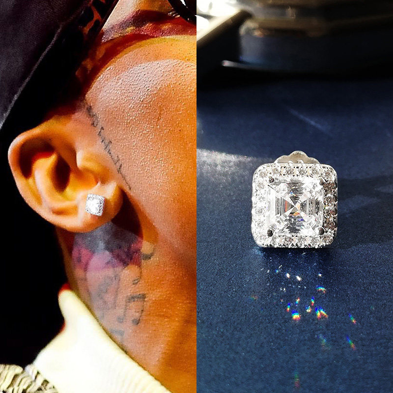 欧美风镶锆石水钻潮流嘻哈耳钉hiphop雅痞青年网红男女纯银耳扣