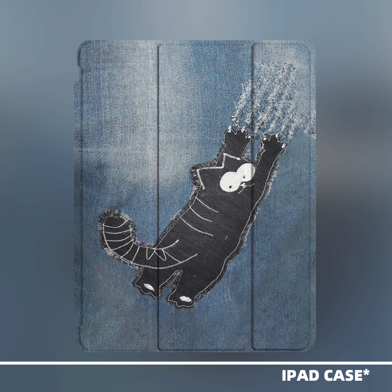 原创小众艺术可爱黑猫咪适用2024款air6ipadpro11寸三折ipad壳防弯亚克力平板壳9代10.2寸air4/5mini6带笔槽