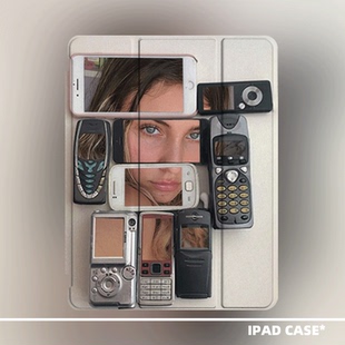 原创小众复古艺术拼接人像适用2024款 5mini6带笔槽 air6ipadpro11十代三折ipad壳防弯亚克力平板壳10.2寸air4