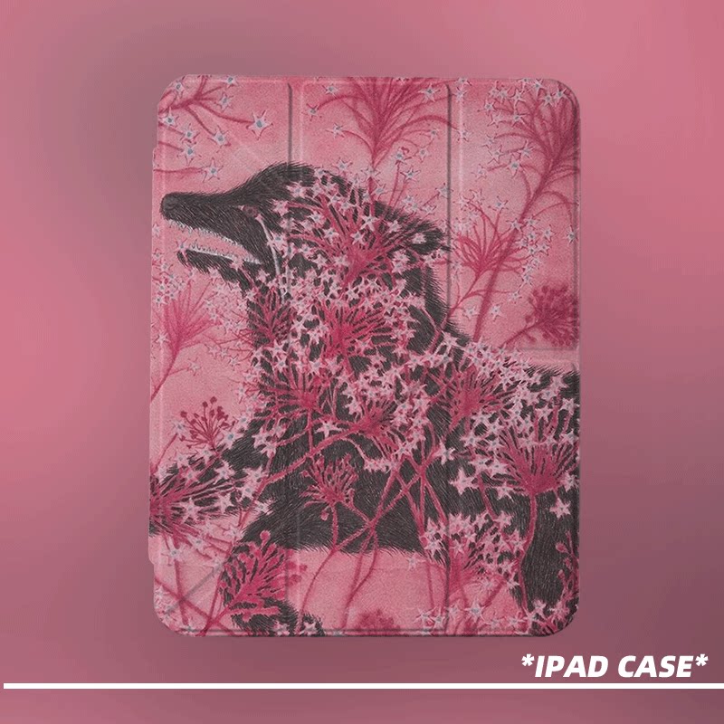 原创艺术粉花狼第11代2026款air8ipadpro11寸三折ipad壳防弯y折亚克力a16平板壳9代10.2寸air7带笔槽