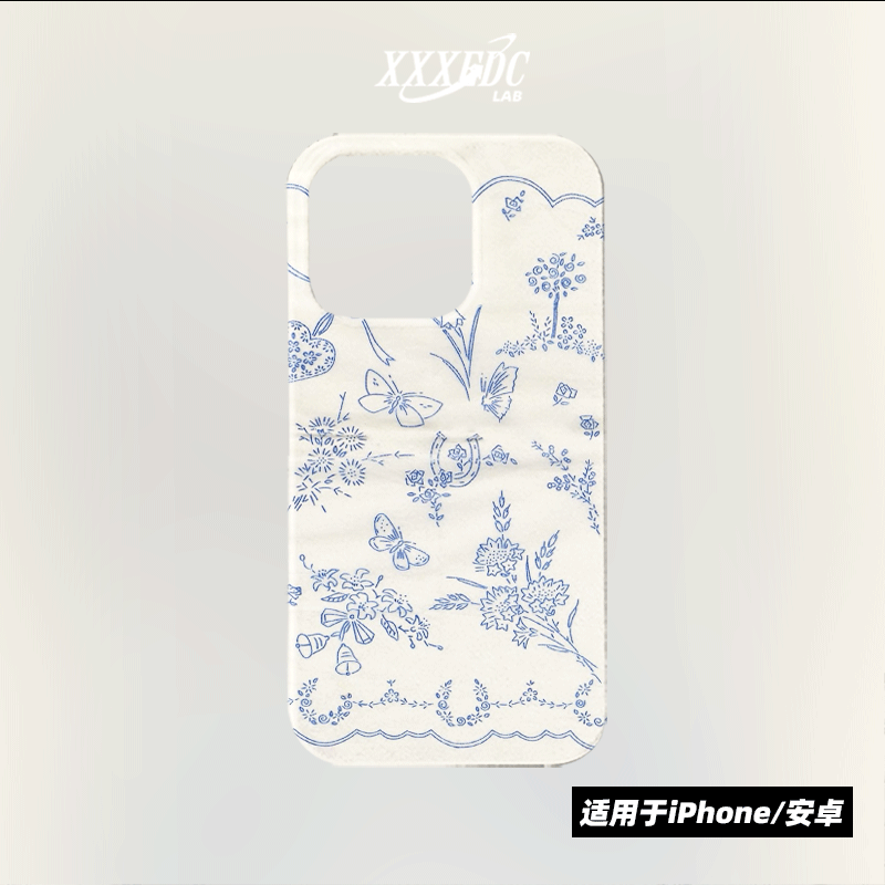 原创小众艺术复古蓝色线条iphone16promax手机壳13/12/14p全包亮面硬壳苹果15pro磨砂软壳适用于华为pura70
