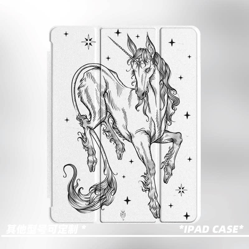 原创小众高级感艺术手绘马适用11代2026款air8ipadpro11寸三折ipad壳防弯亚克力平板壳9代10.2寸air4/5带笔槽