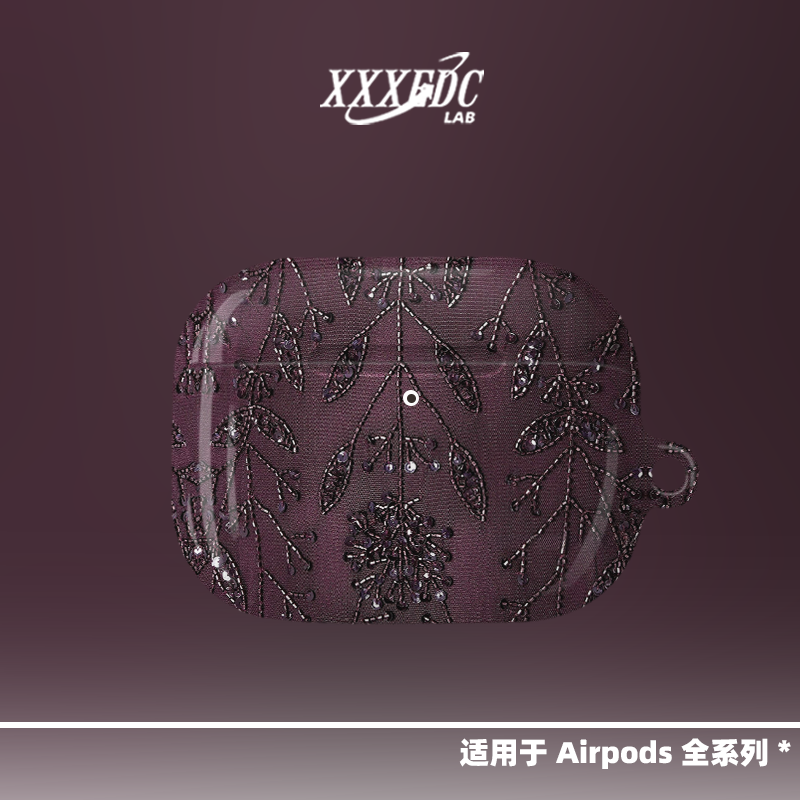 原创小众高级感艺术暗夜紫底花卉适用airpods4代苹果无线蓝牙耳机保护套airpods pro2/3代保护壳2代亮面硬壳