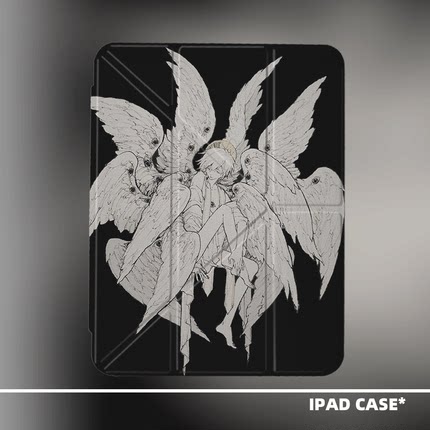 原创小众艺术暗黑圣天使适用11代2026款air8ipadpro11y折三折ipad壳防弯亚克力平板壳10.2寸air5mini7带笔槽