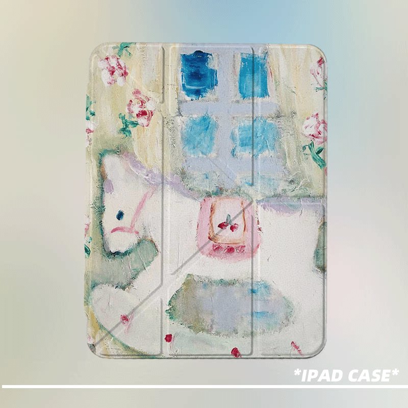原创艺术花窗木马第11代2026款air8ipadpro11寸三折ipad壳防弯y折亚克力a16平板壳9代10.2寸air7带笔槽