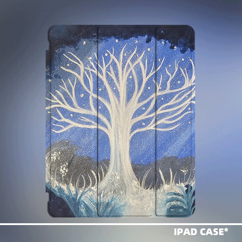原创小众艺术油画梦幻之树适用2022款12.9ipadpro十代11三折ipad壳防弯亚克力10.2寸pro/air4/5/mini6带笔槽